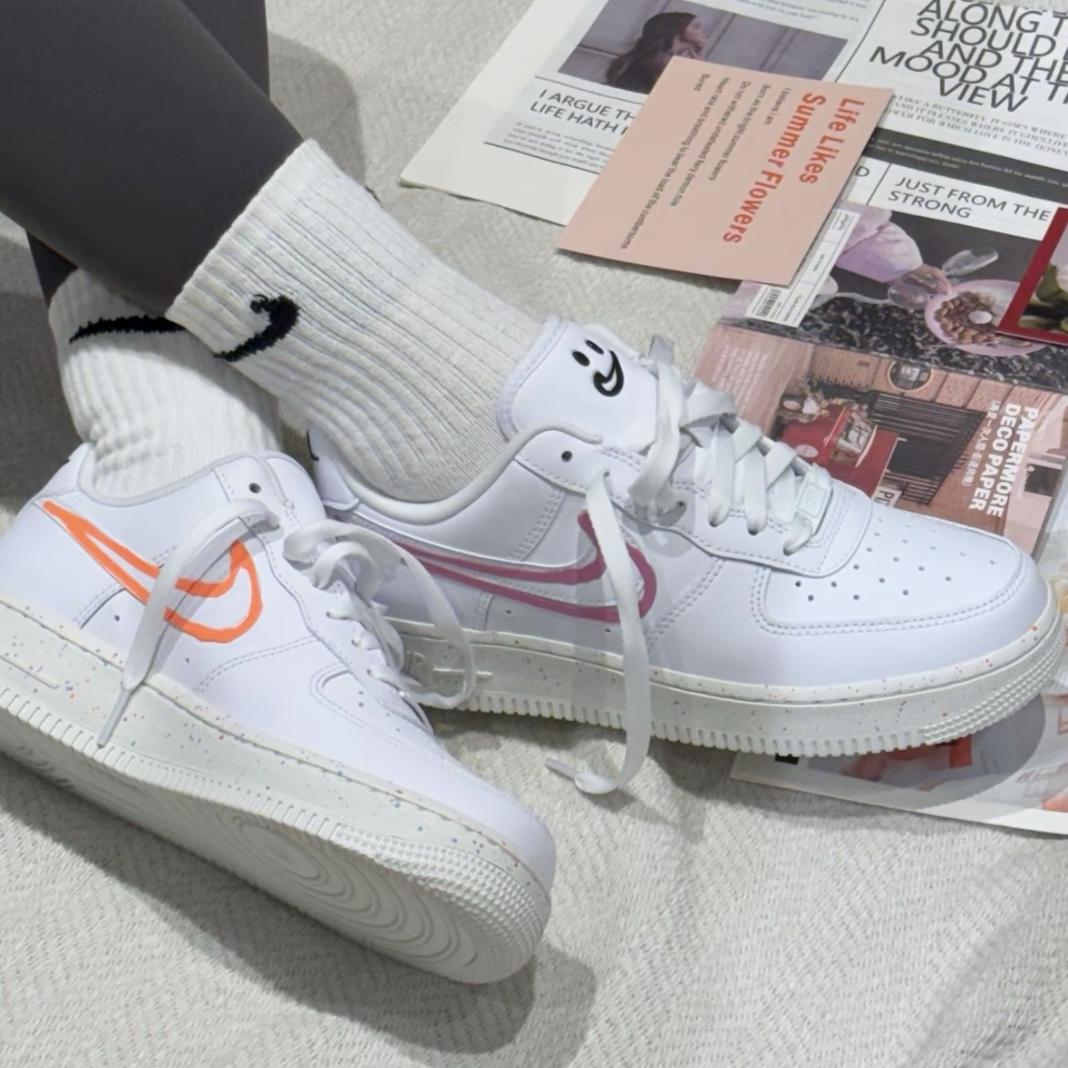 Nike Air Force 1 Low Neon Paint 四色鴛鴦鉤 笑臉 潑墨 藍橘綠粉 白底 低筒