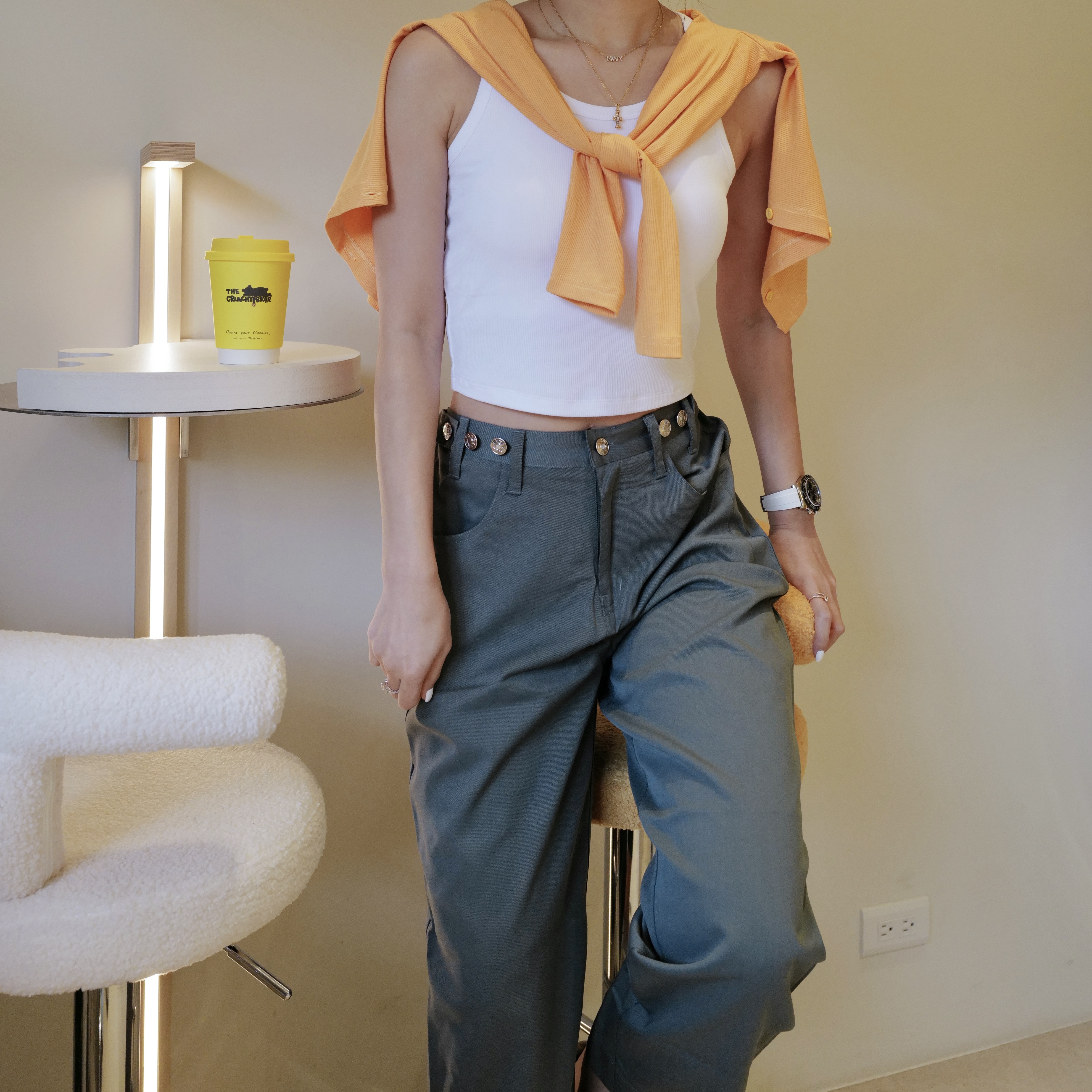 調節扣綠色型格褲