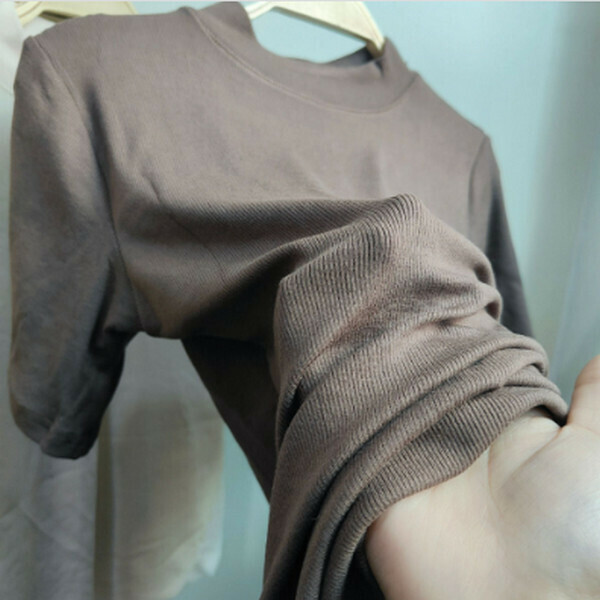 Soft and thin round neck solid color T-shirt [stand collar short sleeve coffee color] [one size]