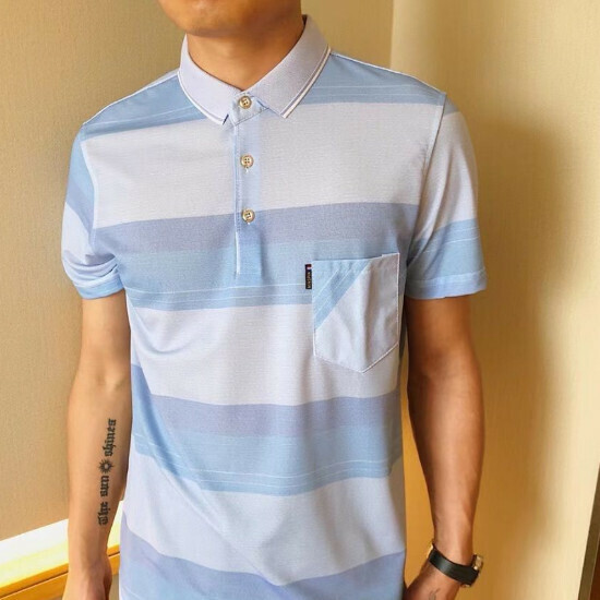 Lapel short-sleeved T-shirt [blue check] size [M-3XL] [contact customer service to confirm the shipping size after placing an order]