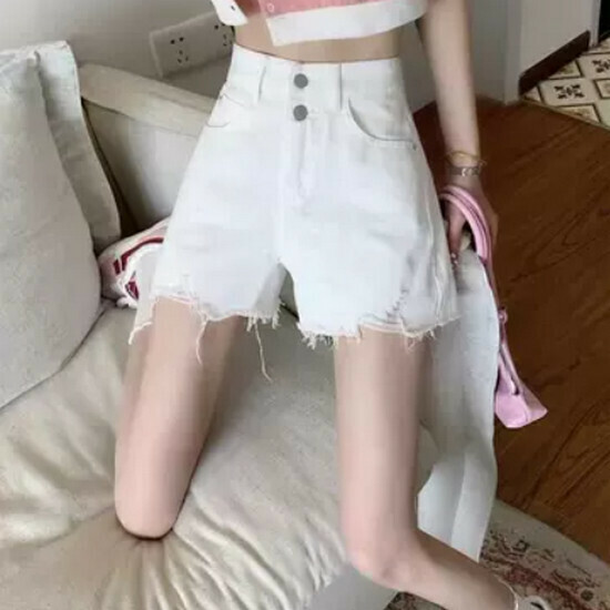 熱賣高腰牛仔短褲【白色(豎雙紐)】【S-2XL碼】(下單後請聯絡客服確認發貨尺碼)