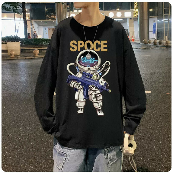 Printed Long Sleeve T-Shirt Men's Spring and Autumn (Black [M_5XL Size] (Contact customer service to confirm the shipping size after placing an order)