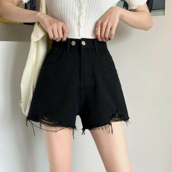 熱賣高腰牛仔短褲【黑色(平雙紐)】【S-2XL碼】(下單後請聯絡客服確認發貨尺碼)