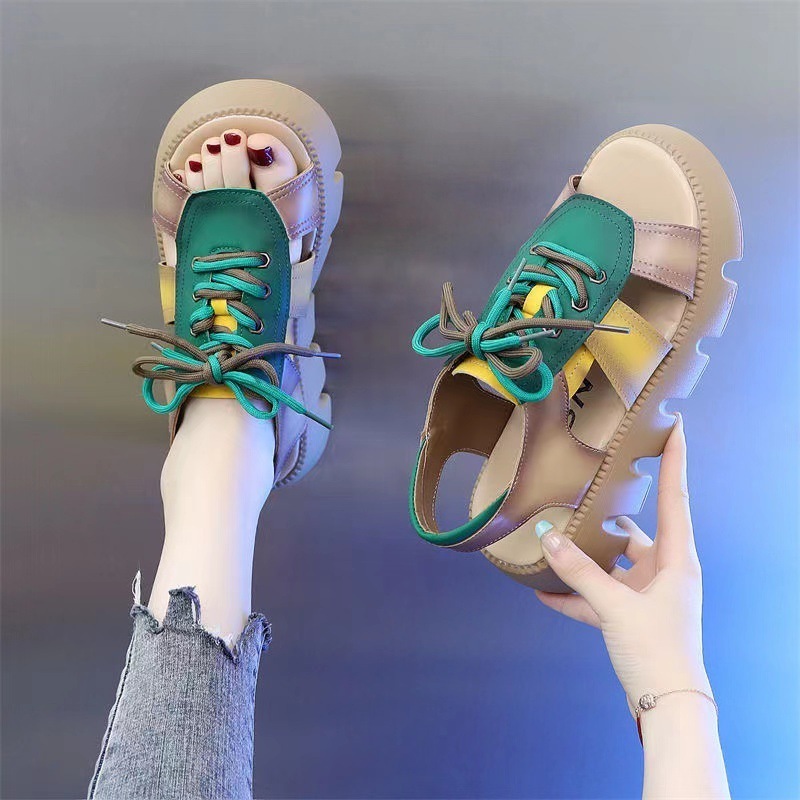 Hot selling retro Roman sandals (yellow green size 35-40) (please contact customer service to confirm the delivery size after placing the order)