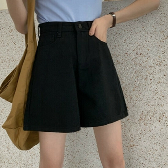 熱賣闊腿牛仔短褲【黑色】【S-L碼】(下單後請聯絡客服確認發貨尺碼)