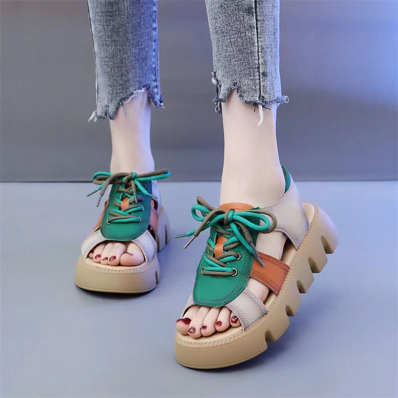 Hot selling retro Roman sandals (orange green size 35-40) (please contact customer service to confirm the delivery size after placing the order)