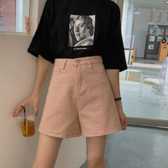 熱賣闊腿牛仔短褲【粉色】【S-L碼】(下單後請聯絡客服確認發貨尺碼)