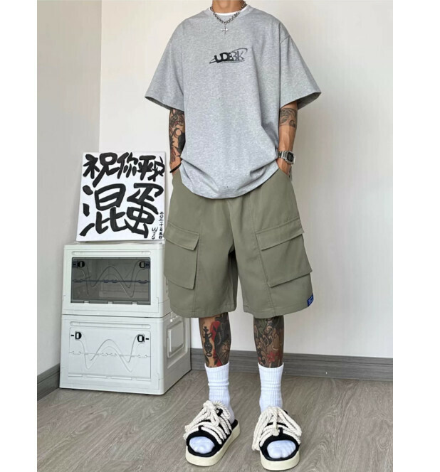 熱推工裝闊腿短褲（軍綠色M-3XL）（下單后聯繫客服確認發貨尺碼）