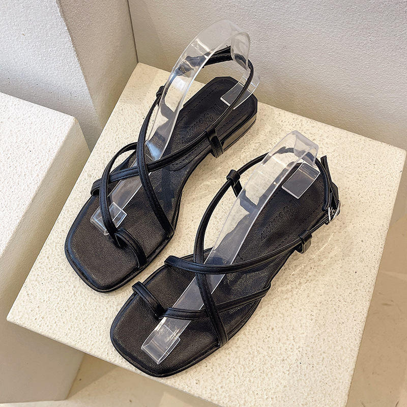 Hot selling one-line buckle thong Roman shoes (black size 35-40) (please contact customer service to confirm the delivery size after placing the order)