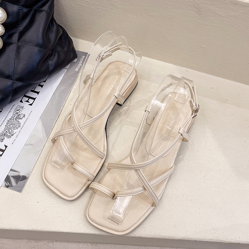 Hot selling one-line buckle thong Roman shoes (beige size 35-40) (please contact customer service to confirm the delivery size after placing the order)