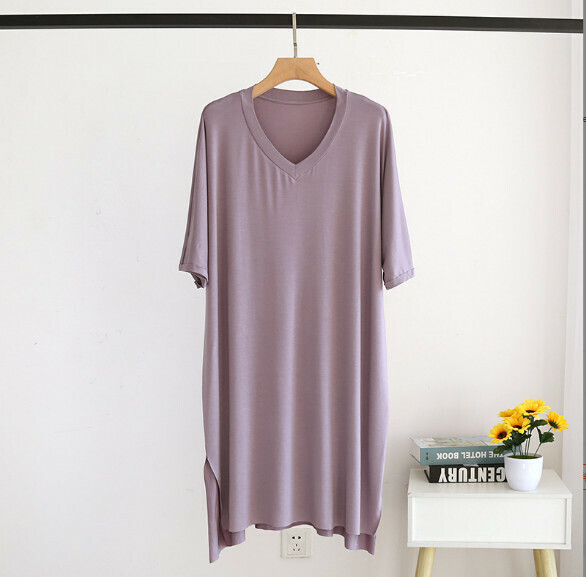 Summer Thin Ice Silk Modal V-Neck Nightdress (LZQ Purple) [M-L Size] [Contact Customer Service to Confirm Shipping Size after Placing an Order]