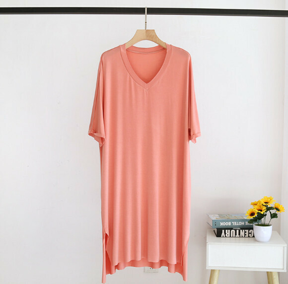 Summer Thin Ice Silk Modal V-neck Nightdress (LZQ Fragrance Pink) [M-L Size] [Contact Customer Service to Confirm Shipping Size after Placing an Order]