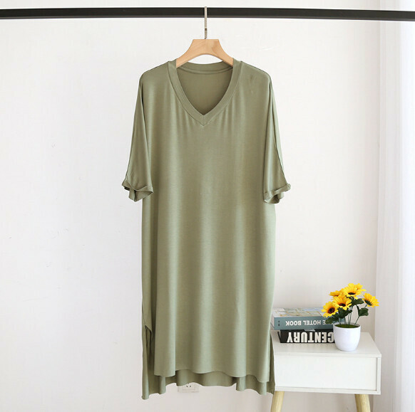 Summer Thin Ice Silk Modal V-Neck Nightdress (LZQ Green) [M-L Size] [Contact Customer Service to Confirm Shipping Size after Placing an Order]