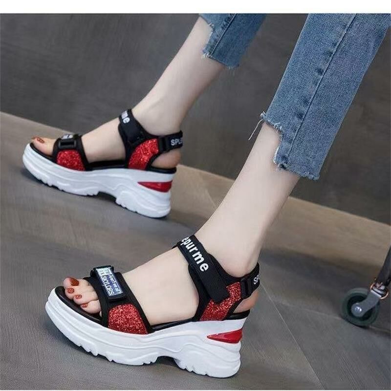 Hot selling wedge sports sandals (red size 35-40) (please contact customer service to confirm the delivery size after placing the order)