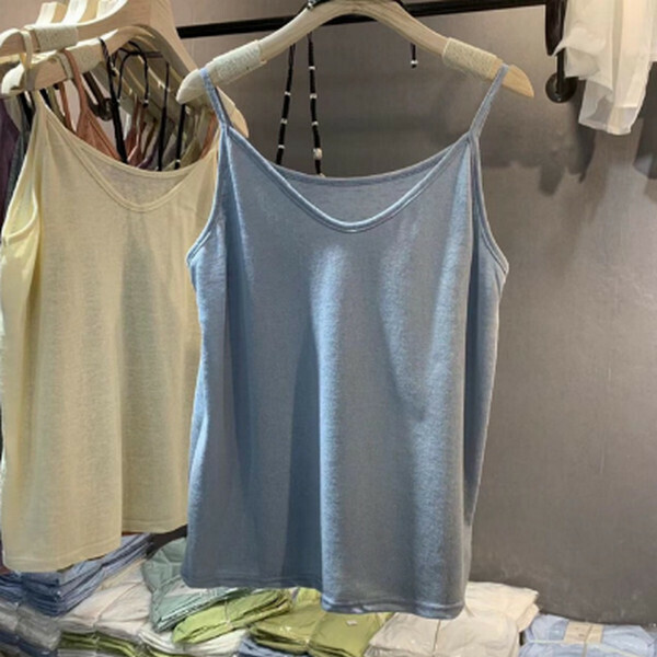 Thin snowflake cotton V-neck camisole【Haze Blue】【One size up to 120 lbs】