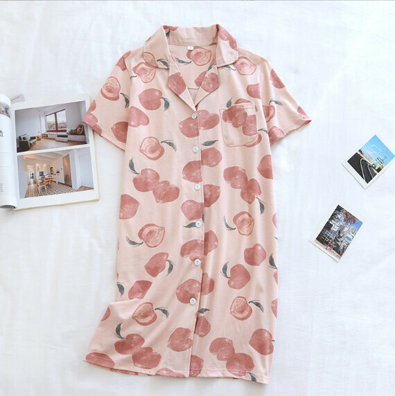 Spring and Summer Loose Short Sleeve Nightdress (LJH Pink Peach) [M-L Size] [Contact Customer Service to Confirm Shipping Size after Placing an Order]
