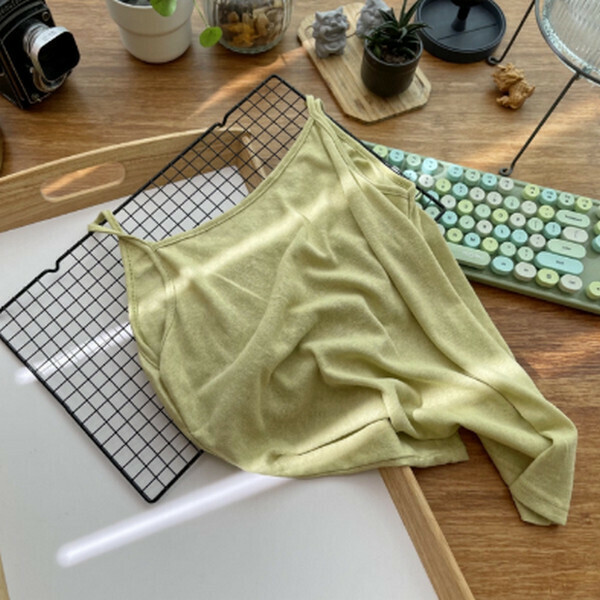 Thin snowflake cotton V-neck camisole【Matcha green】【One size up to 120 lbs】