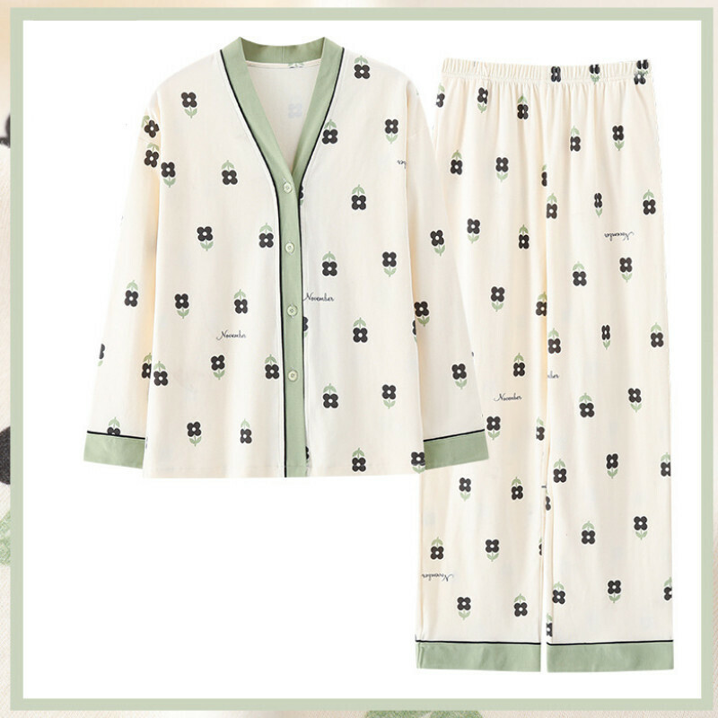 V-neck long sleeve pajama set [M-XXL LW-QL88933] [Contact customer service to confirm the shipping size after placing an order]