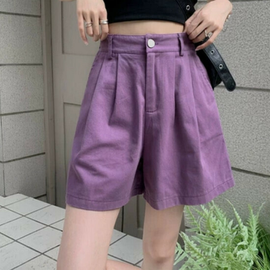 熱賣高腰寬鬆短褲【紫色】【S-XL碼】(下單後請聯絡客服確認發貨尺碼)