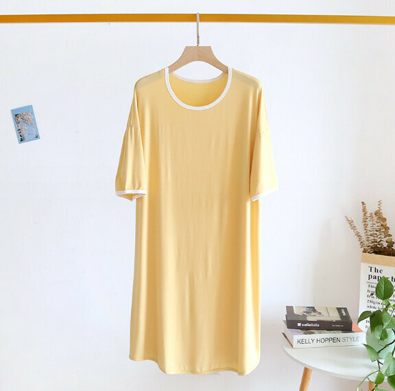 Summer modal white-trimmed pullover nightdress (LZQ yellow) [M-L size] [Contact customer service to confirm the shipping size after placing an order]