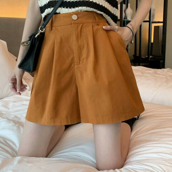 熱賣高腰寬鬆短褲【南瓜色】【S-XL碼】(下單後請聯絡客服確認發貨尺碼)