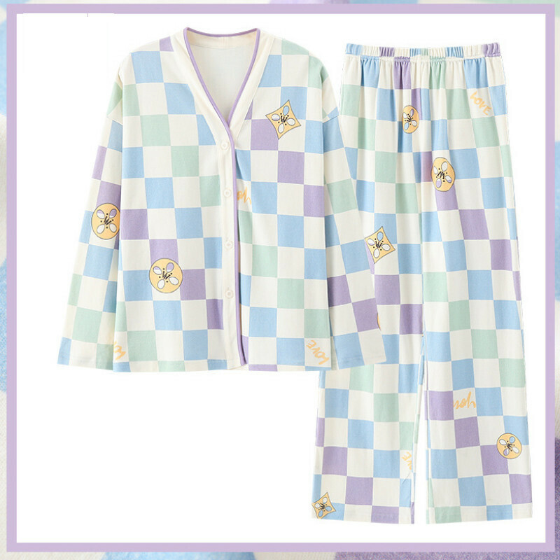V-neck long-sleeved pajama set [M-XXL LW-QL88932] [Contact customer service to confirm the shipping size after placing the order]
