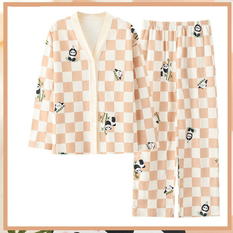 V-neck long sleeved pajama set【M-XXL LW-QL88934】【Contact customer service to confirm the shipping size after placing an order】