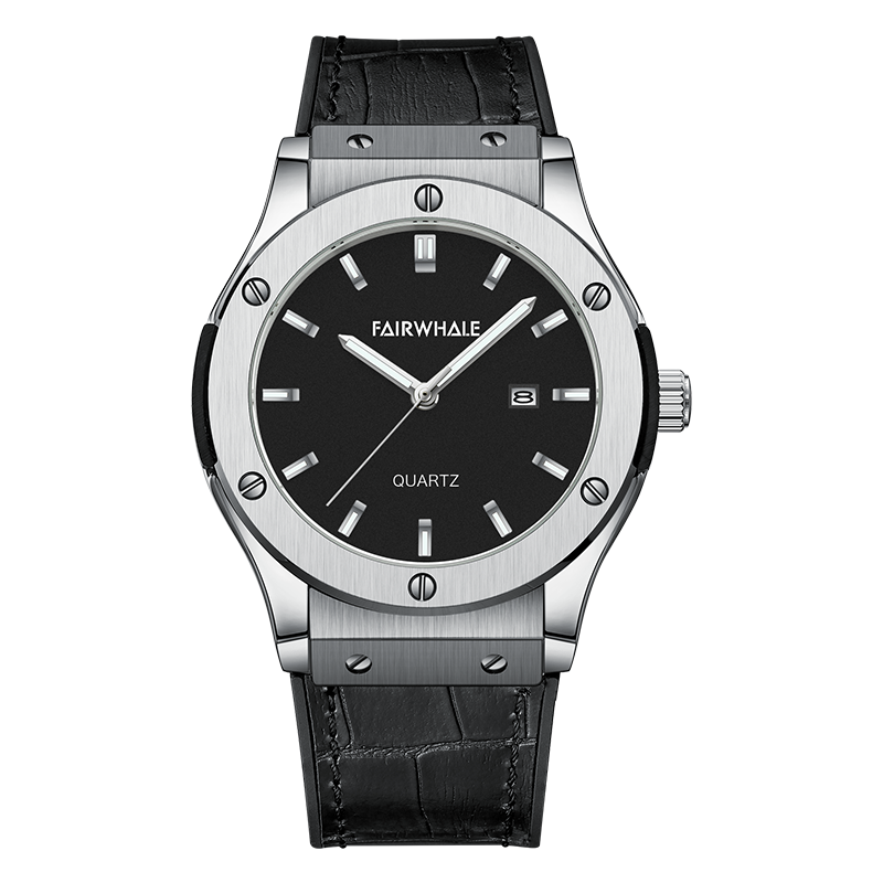 【Mark Fairwhale 馬克菲爾】FW-5640 個性潮流特殊外觀牛皮錶帶手錶