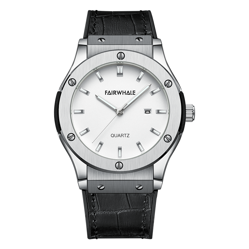 【Mark Fairwhale 馬克菲爾】FW-5640 個性潮流特殊外觀牛皮錶帶手錶