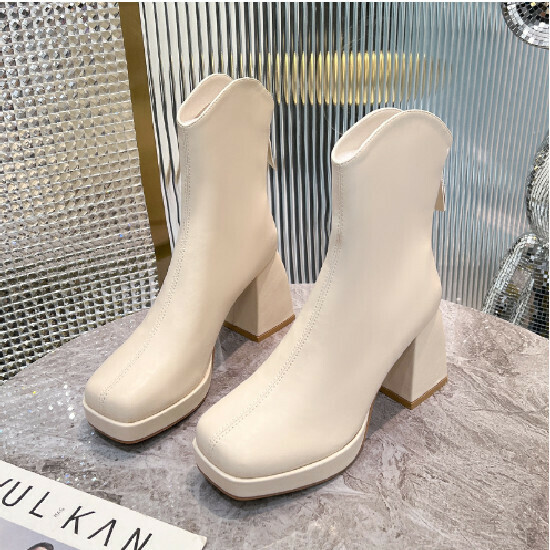 Hot selling high-heeled short boots [beige single] [size 34-43] (please contact customer service to confirm the delivery size after placing the order)