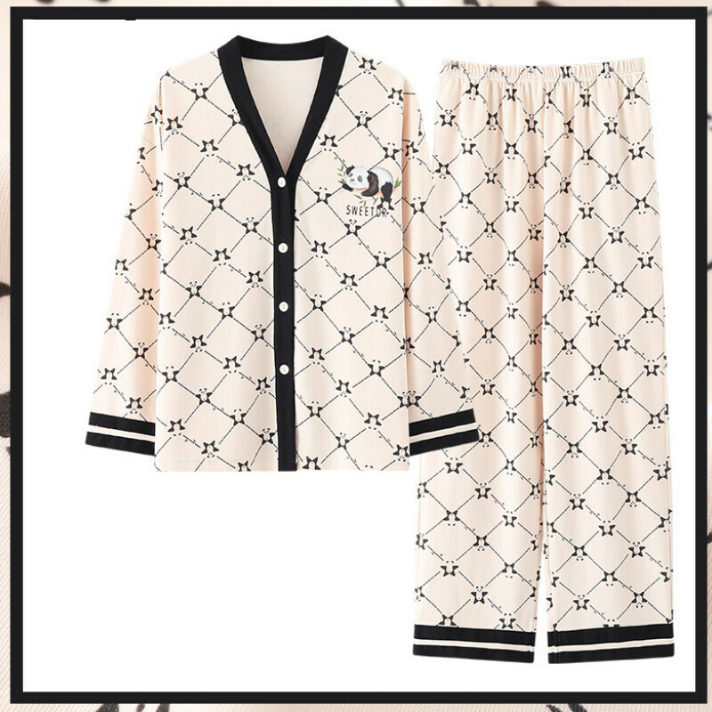 V-neck long-sleeved pajama set【M-XXL LW-QL88935】【Contact customer service to confirm the shipping size after placing an order】