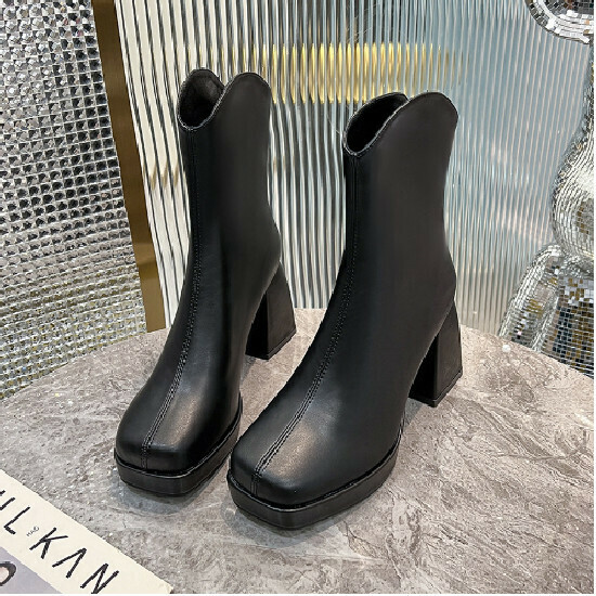 Hot selling high-heeled short boots [black single] [size 34-43] (please contact customer service to confirm the delivery size after placing the order)