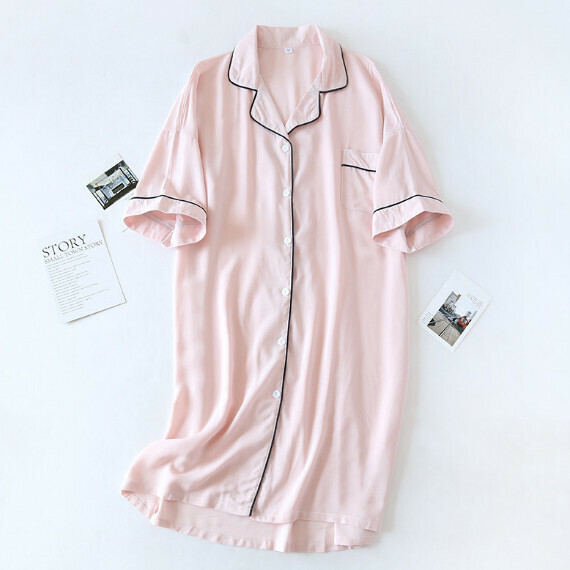 Summer cotton loose short-sleeved nightdress (LJH pure pink) [M-L size] [Contact customer service to confirm the shipping size after placing an order]