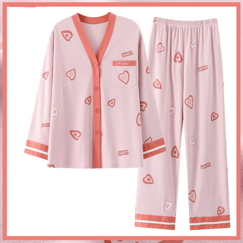 V-neck long sleeve pajama set [M-XXL LW-QL88938] [Contact customer service to confirm the shipping size after placing the order.] 】