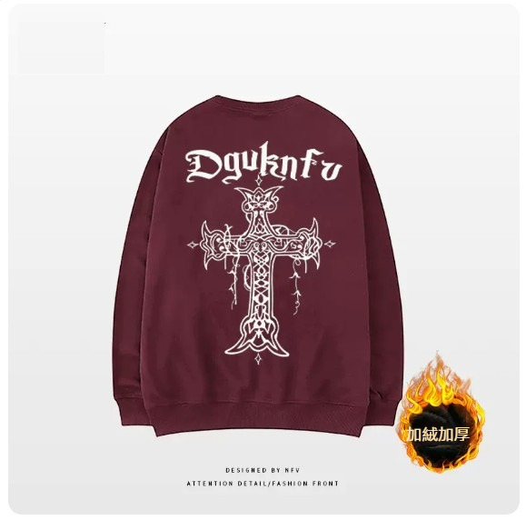 爆款圓領衛衣【M-3XL】【酒紅色-加絨加厚】(下單後聯絡客服確認發貨尺碼) 