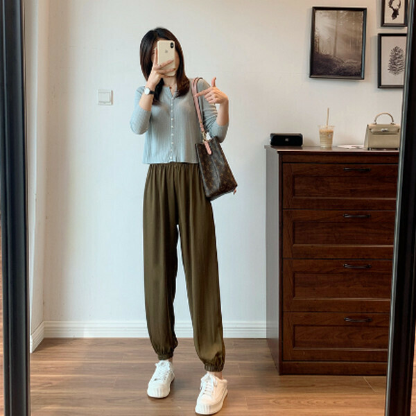 Cupra summer loose large size anti-mosquito bloomers corseted pants [dark green] [one size] [one size]