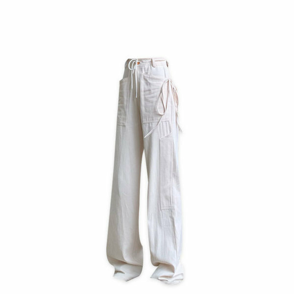 Hot selling overalls and casual pants (white apricot size S-L) (please contact customer service to confirm the delivery size after placing the order)
