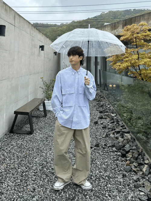 聖托裏尼條紋口袋工裝襯衫