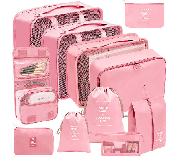 Hot Selling【11 Piece Set】Travel Storage Bag【Wash Makeup Digital】【Pink】