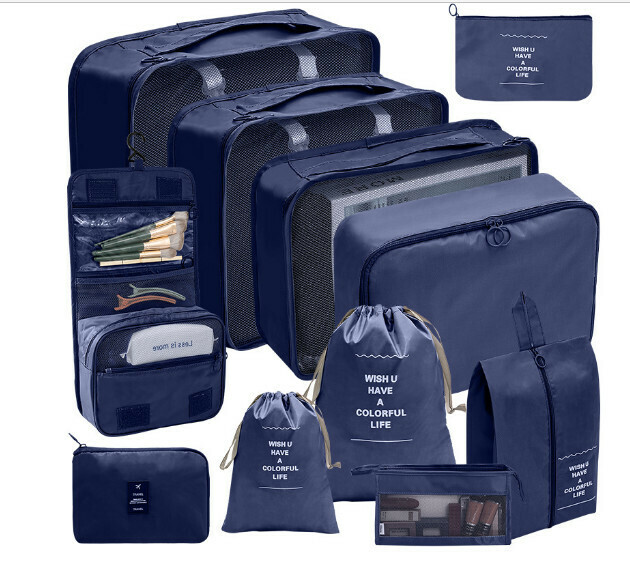 Hot Selling [11 Piece Set] Travel Storage Bag [Wash Makeup Digital [Navy Blue]