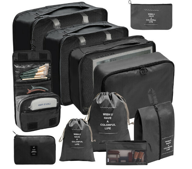 Hot Selling【11 Piece Set】Travel Storage Bag【Wash Makeup Digital】【Black】