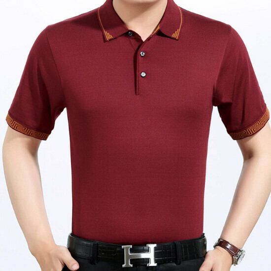 Lapel Short Sleeve T-Shirt [49-7348 Models of Burgundy] Size [M-3XL] [Contact Customer Service to Confirm Shipping Size after Placing an Order]