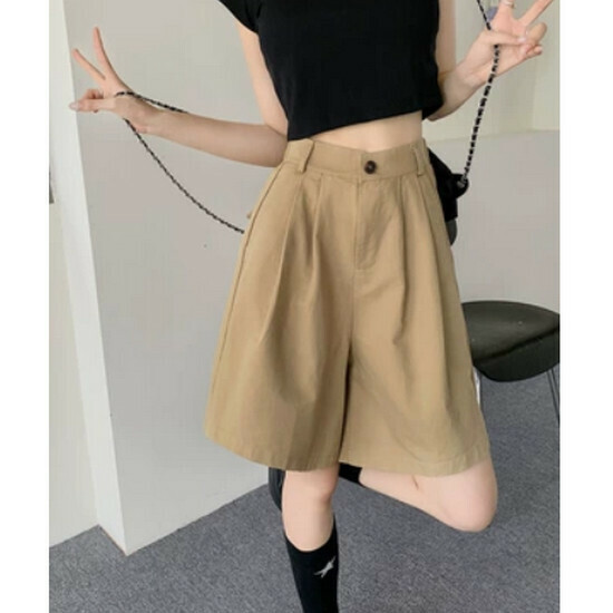 熱賣高腰西裝五分褲【卡色】【S-XL碼】(下單後請聯絡客服確認發貨尺碼)