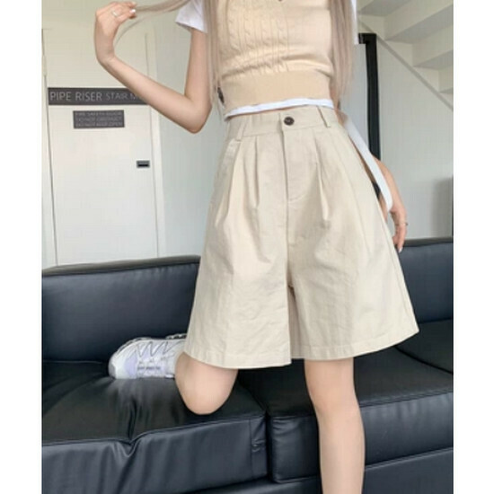 熱賣高腰西裝五分褲【杏色】【S-XL碼】(下單後請聯絡客服確認發貨尺碼)