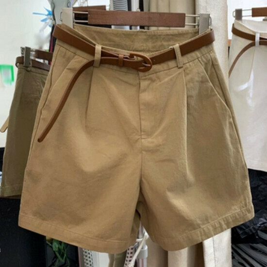 熱賣高腰休閒五分褲【卡其(送腰帶)】【S-XL碼】(下單後請聯絡客服確認發貨尺碼)