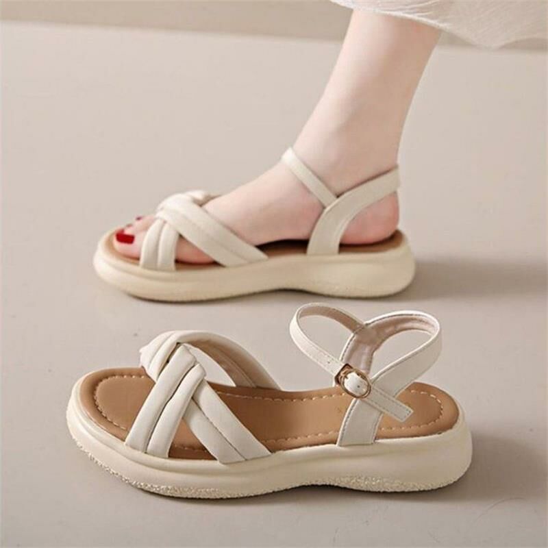 Hot selling one-button sandals (off-white, size 35-40) (please contact customer service to confirm the delivery size after placing the order)