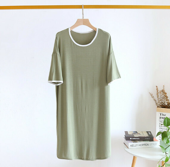 Summer Modal White Trim Pullover Nightdress (LZQ Green) [M-L Size] [Contact Customer Service to Confirm Shipping Size After Placing an Order]