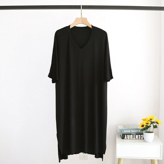 Summer Thin Ice Silk Modal V-Neck Nightdress (LZQ Black) [M-L Size] [Contact Customer Service to Confirm Shipping Size after Placing an Order]