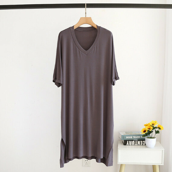 Summer Thin Ice Silk Modal V-neck Nightdress (LZQ Dark Gray) [M-L Size] [Contact Customer Service to Confirm Shipping Size After Placing an Order]