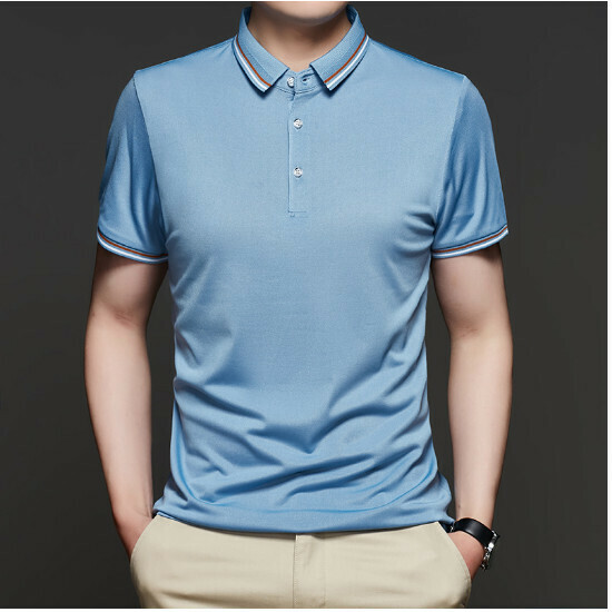 新款翻領短袖t恤【103款淺藍】尺碼【165/M-190/4XL】【下單後聯絡客服確認發貨尺碼】